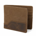 Portefeuille pliant compact en toile et cuir marron pour cartes