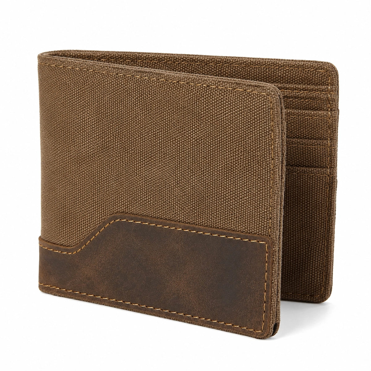 Portefeuille pliant compact en toile et cuir marron pour cartes