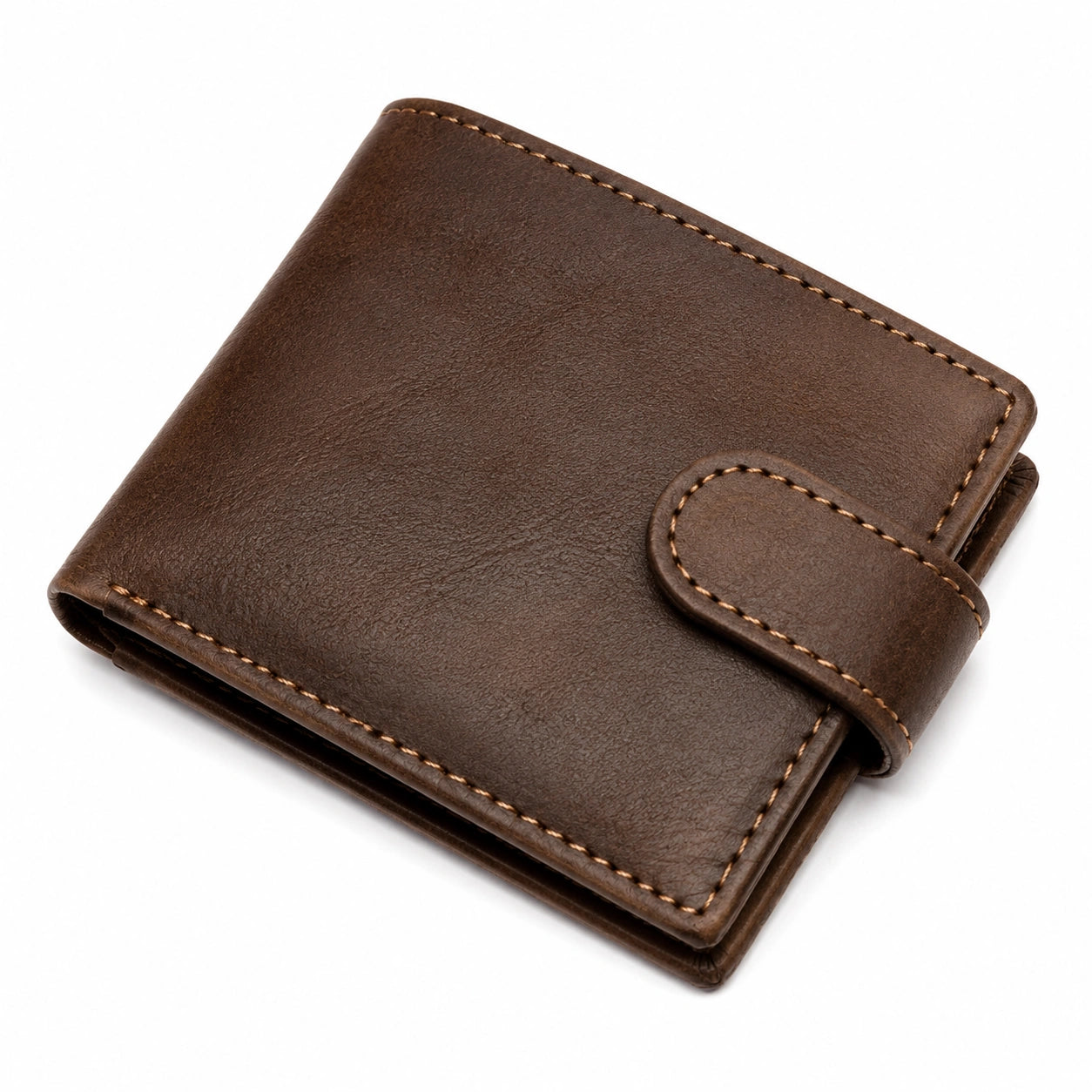 Portefeuille 12 x 10 x 2 cm en cuir marron à fermeture pression compact
