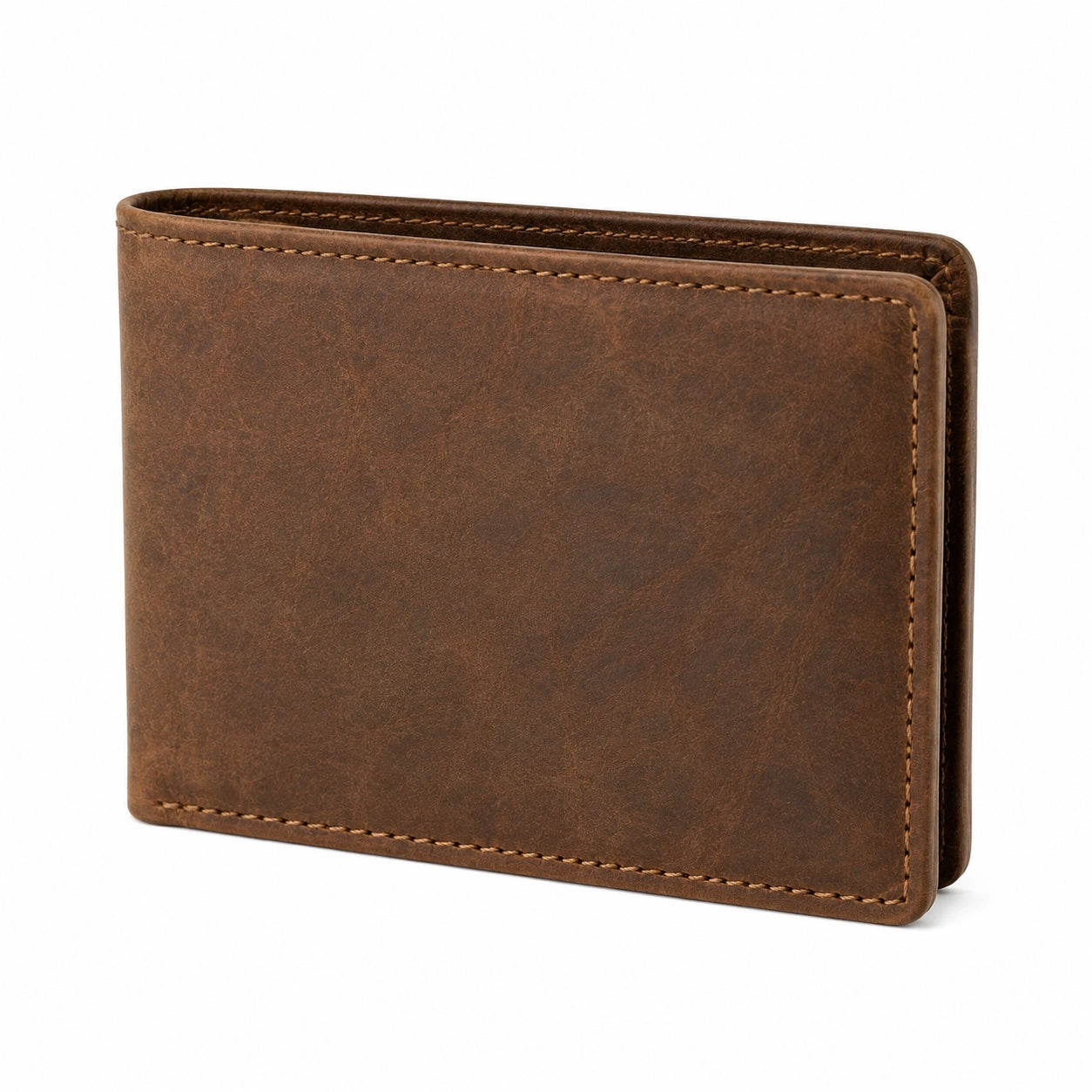 Portefeuille pliant 11 x 9 x 1.5 cm en cuir brun style classique