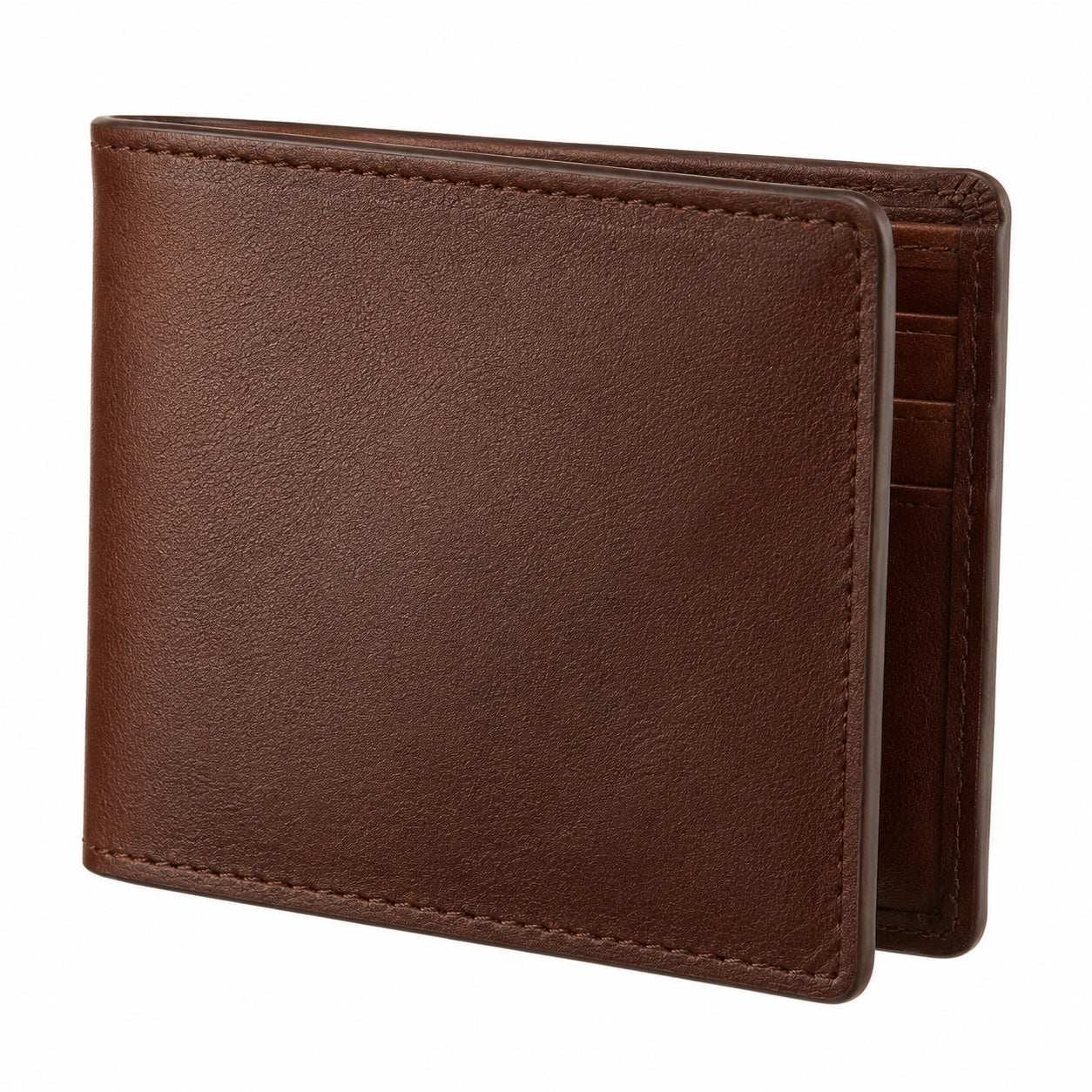 Portefeuille pliant 12 x 9.5 cm marron en matière synthétique aspect cuir avec compartiments cartes