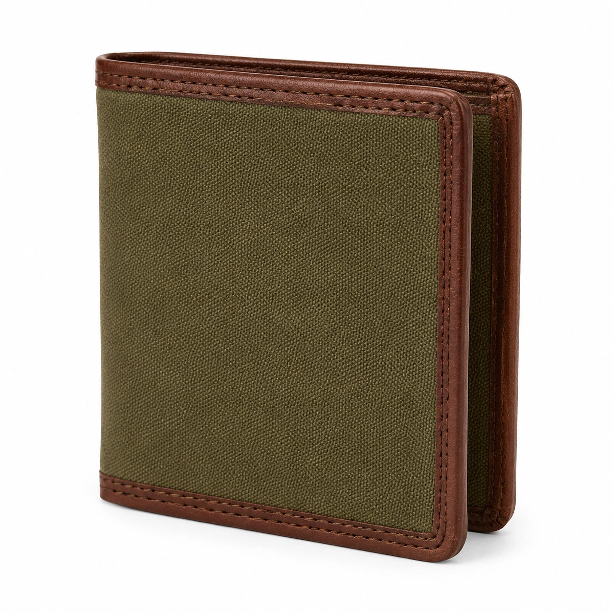 Portefeuille pliant 11.5 x 9.5 cm en toile et similicuir vert kaki marron compact