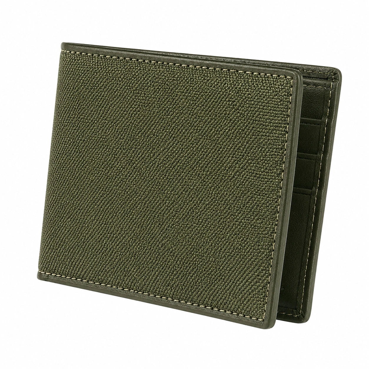 Portefeuille pliant 11 x 9 cm textile vert kaki avec compartiments pour cartes