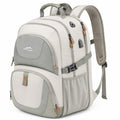 Sac à dos 32 x 20 x 46 cm en textile beige et gris à compartiments pour voyage et randonnée