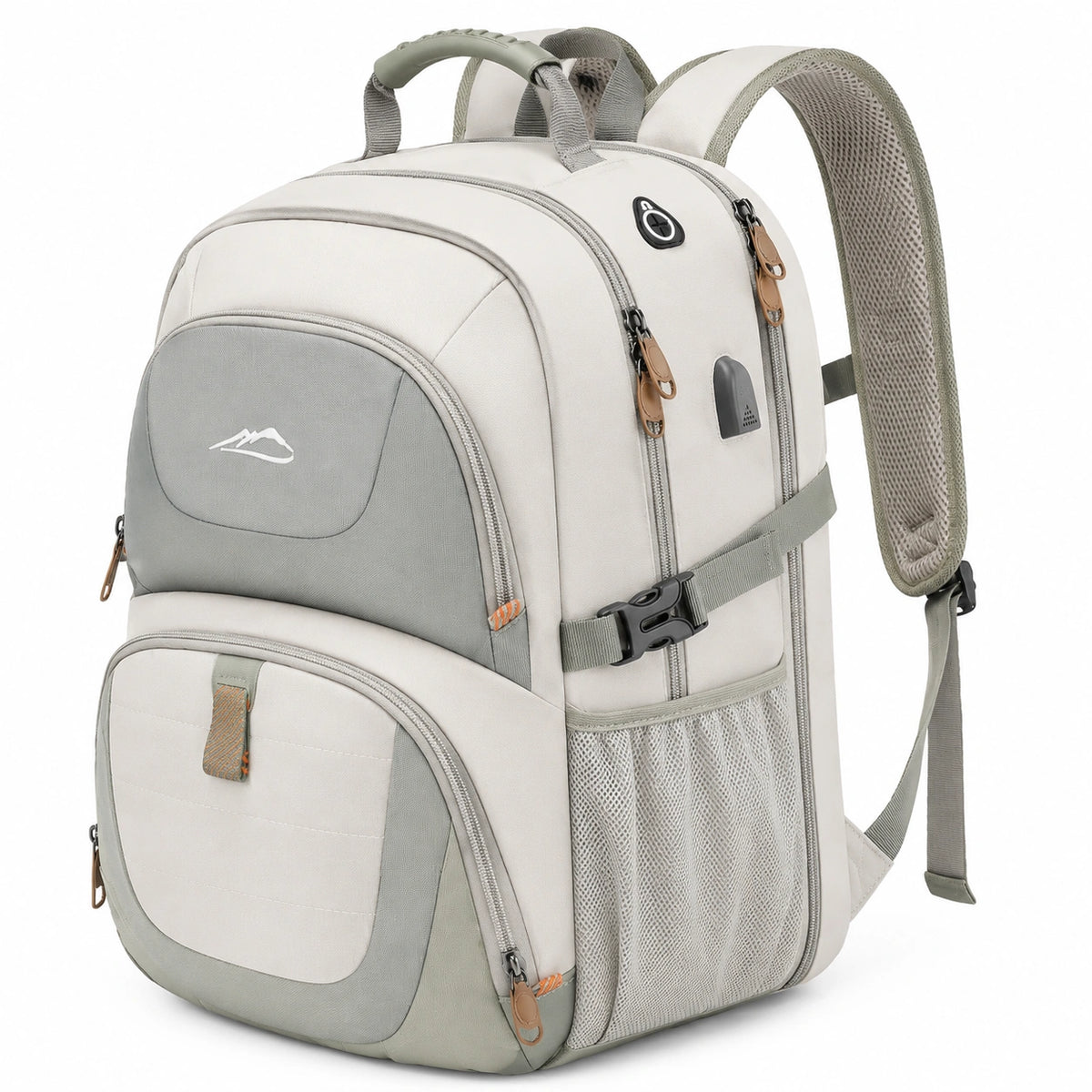 Sac à dos 32 x 20 x 46 cm en textile beige et gris à compartiments pour voyage et randonnée