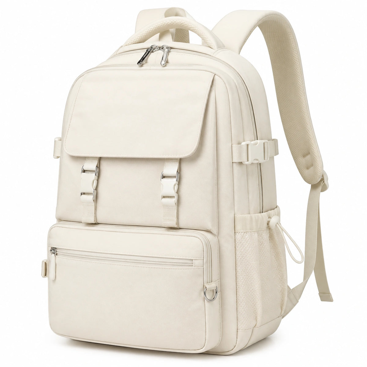 Sac à dos 32 x 18 x 45 cm en textile synthétique beige à compartiments pour quotidien