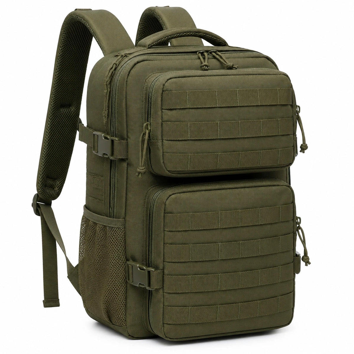 Sac à dos tactique 45 cm en polyester vert kaki à compartiments