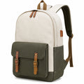Sac à dos 30 x 15 x 42 cm en toile beige et vert kaki avec poches de rangement