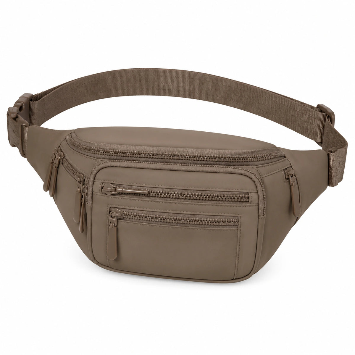 Sac banane 30 x 15 x 8 cm en matière synthétique taupe à poches zippées