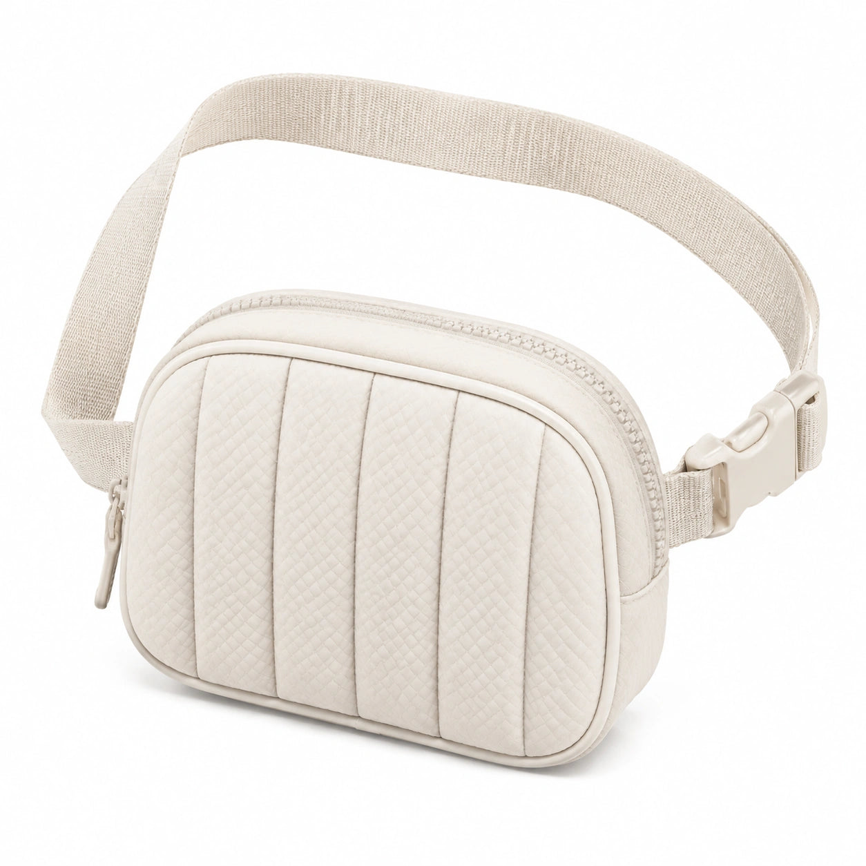 Sac banane 22 x 8 x 15 cm beige en textile matelassé avec sangle réglable