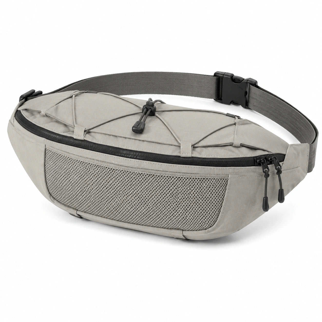 Sac banane 30 x 15 x 8 cm en polyester gris avec poches zippées style utilitaire