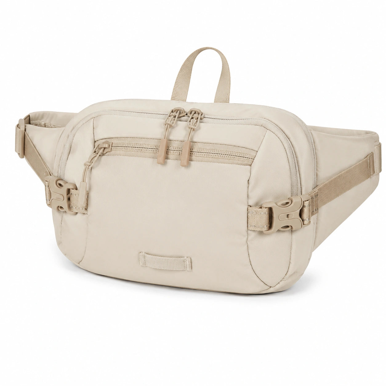Sac banane 30 x 10 x 18 cm en polyester beige à poches zippées pour usage quotidien