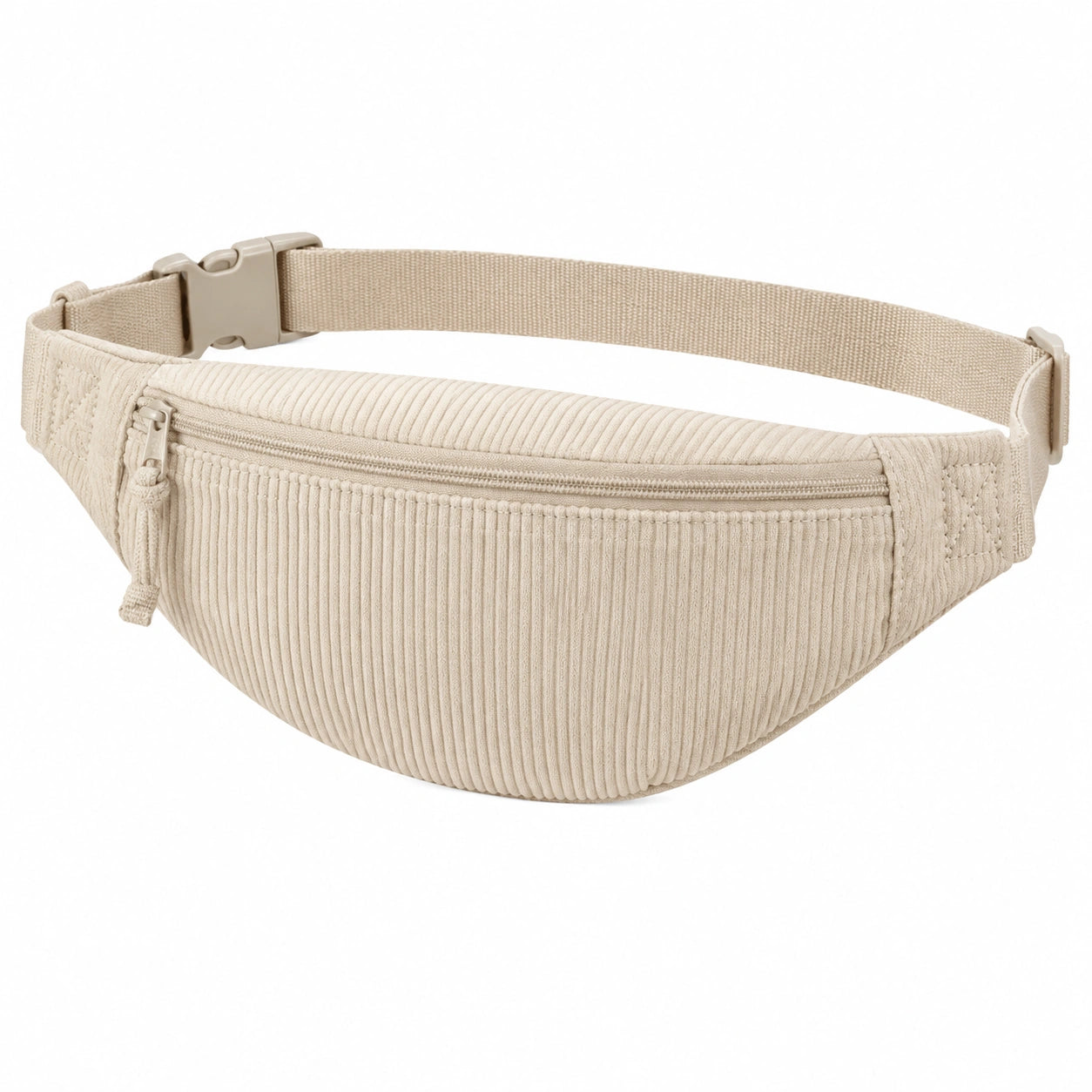Sac banane 30 cm en velours côtelé beige avec sangle réglable