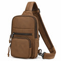 Sac bandoulière 17 x 8 x 31 cm en similicuir marron à compartiments zippés pour usage quotidien