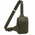 Sac bandoulière 18 x 12 x 5 cm en similicuir vert kaki compact à poches zippées