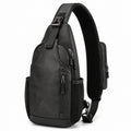 Sac à dos bandoulière 30 x 18 x 8 cm noir en similicuir avec poches zippées