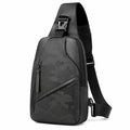 Sac bandoulière 18 x 8 x 31 cm en similicuir noir camouflage à poches zippées