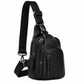 Sac bandoulière 18 x 8 x 31 cm en similicuir noir à poches zippées réglable