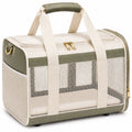 Sac de transport pour animaux 45 x 30 x 30 cm en textile beige et vert avec maille respirante