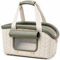Sac de transport pour animal 42 x 25 x 30 cm tissu matelassé beige et vert avec maille aérée