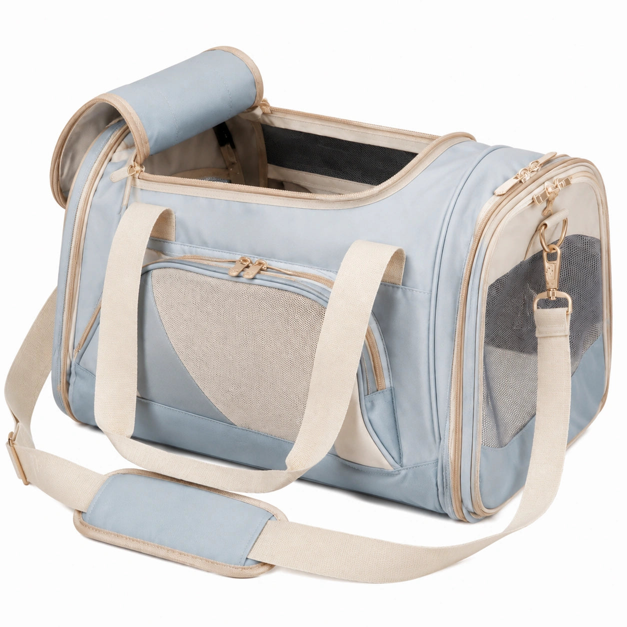 Sac de transport pour animal 45 x 28 x 30 cm en polyester bleu clair avec panneaux aérés