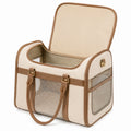 Sac de transport pour animaux 45 x 28 x 30 cm en tissu beige et marron avec panneaux en maille