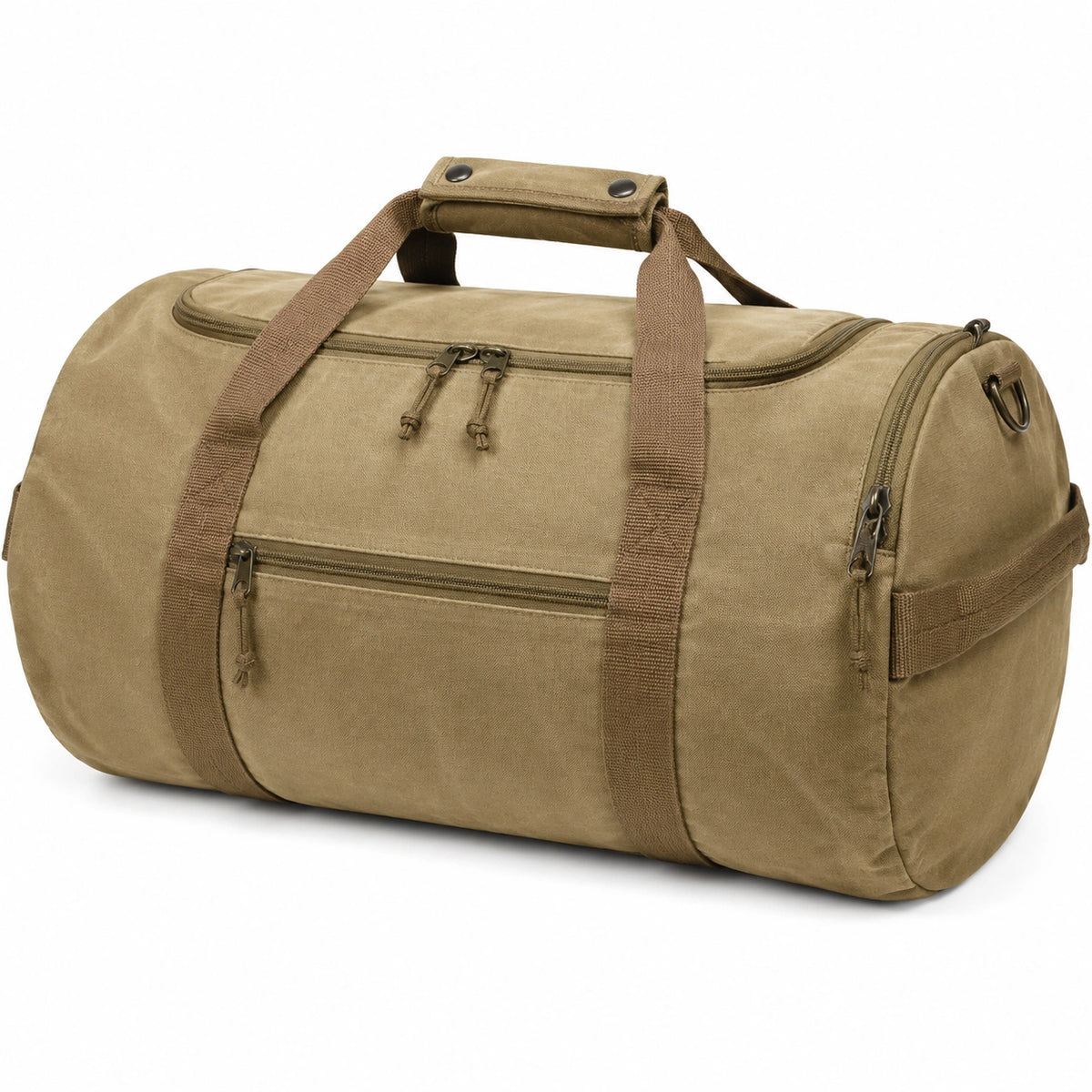 Sac de voyage 50 x 25 x 25 cm en toile kaki à compartiments zippés
