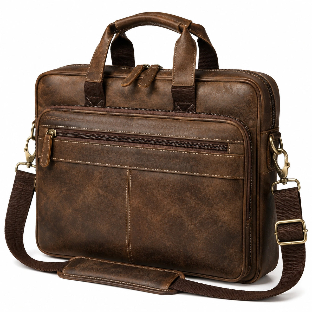 Sacoche ordinateur 40 cm en similicuir marron style vintage avec bandoulière
